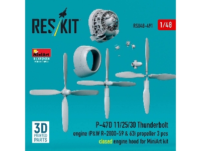 Republic P-47 D 11/25/30 Thunderbolt - Propeller (3 Pcs) And Engine (P&w R-2800-59 & 63) / Closed Engine Hood (For Miniart Kits 
