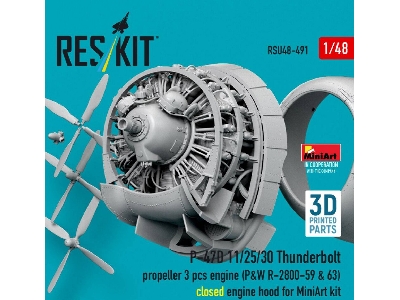 Republic P-47 D 11/25/30 Thunderbolt - Propeller (3 Pcs) And Engine (P&w R-2800-59 & 63) / Closed Engine Hood (For Miniart Kits 