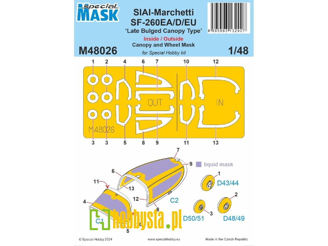 Siai-marchetti Sf-260ea/D/Eu 'late Bulged Canopy Type' Inside/Outside Canopy And Wheel Mask (For Special Hobby) - zdjęcie 1