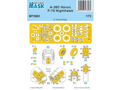 Douglas A-20 C Havoc And P-70 Nighthawk - Mask Set (For Special Hobby Kits) - zdjęcie 1
