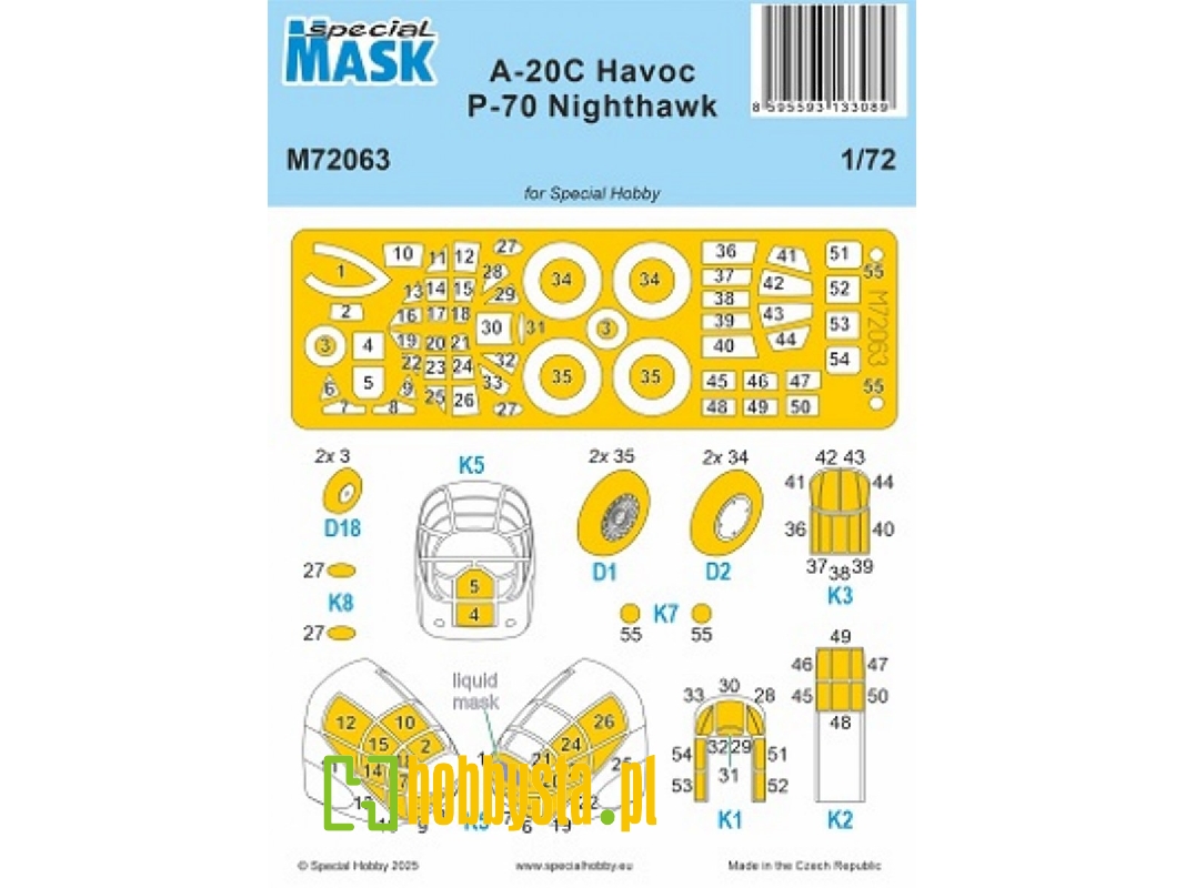 Douglas A-20 C Havoc And P-70 Nighthawk - Mask Set (For Special Hobby Kits) - zdjęcie 1
