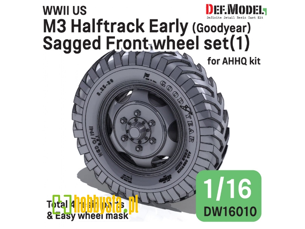 Us Ww2 M3 Halftrack Early - Front Sagged Wheel Set 1 / Goodyear (For Ahhq Kits) - zdjęcie 1