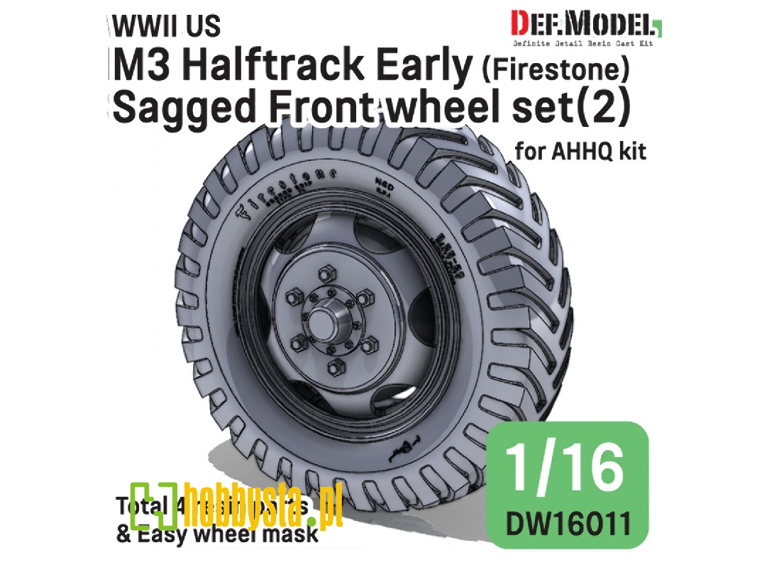Us Ww2 M3 Halftrack Early - Front Sagged Wheel Set 2 / Firestone (For Ahhq Kits) - zdjęcie 1