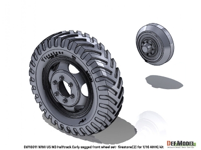 Us Ww2 M3 Halftrack Early - Front Sagged Wheel Set 2 / Firestone (For Ahhq Kits) - zdjęcie 2
