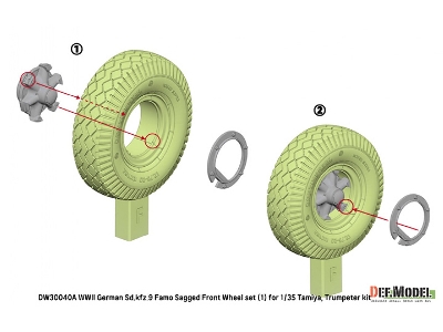 German Sd.Kfz.9 Famo - Sagged Front Wheel Set (For Tamiya Kits) - zdjęcie 6