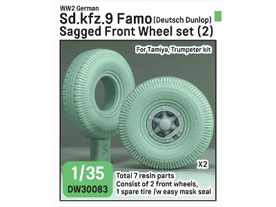 German Sd.Kfz.9 Famo - Front Wheel Set 2 - Deutsch Dunlop (For Tamiya And Trumpeter Kits) - zdjęcie 1