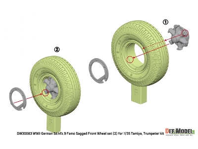 German Sd.Kfz.9 Famo - Front Wheel Set 2 - Deutsch Dunlop (For Tamiya And Trumpeter Kits) - zdjęcie 6