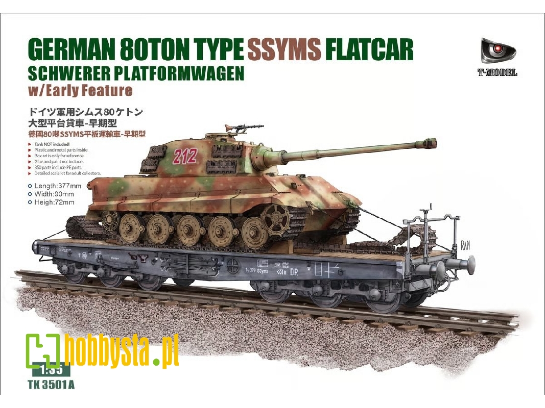 German 80t Type Ssyms Flatcar Schwerer Platformwagen With Early Feature / Tank Not Included (Gold Version) - zdjęcie 1