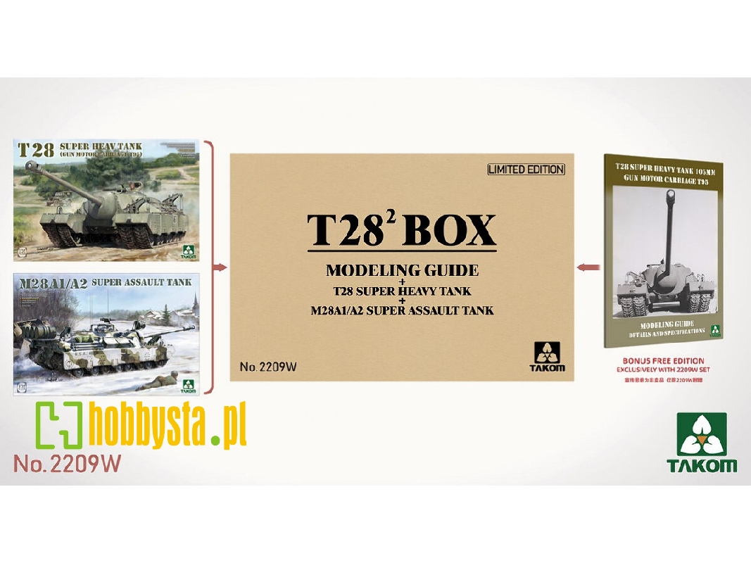 T28 Box Modeling Guide +  T28 Super Heavy Tank + M28 A1/A2 Super Assault Tank (3 In 1 Kit) - zdjęcie 1