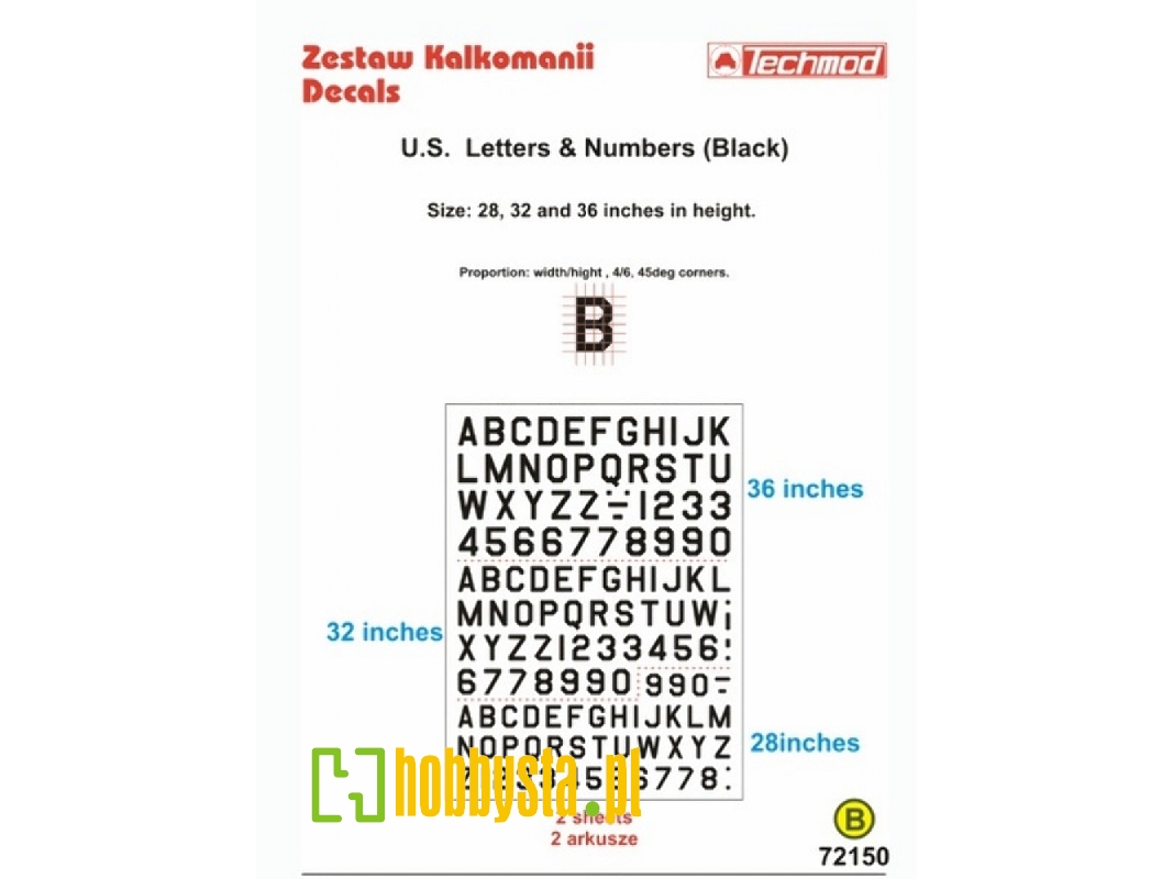 U.S. Letters And Numbers Black (Size 28, 32 I 38 Cali) - zdjęcie 1