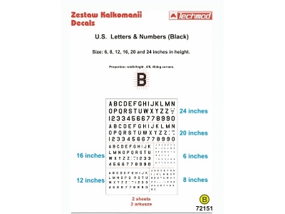 U.S. Letters & Numbers Black (Size 6,8,12,16,20 I 24 Cale) - zdjęcie 1