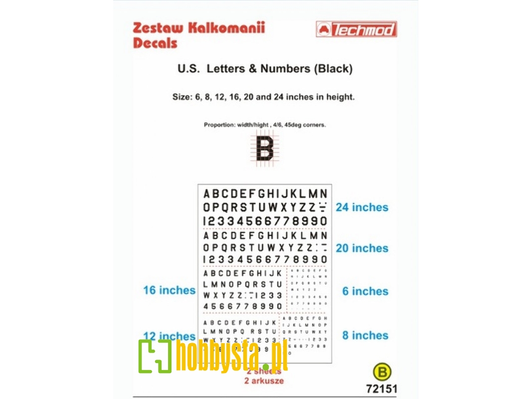 U.S. Letters & Numbers Black (Size 6,8,12,16,20 I 24 Cale) - zdjęcie 1
