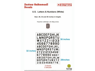 U.S. Letters & Numbers White (Size 28,32 I 36 Cali) - zdjęcie 1
