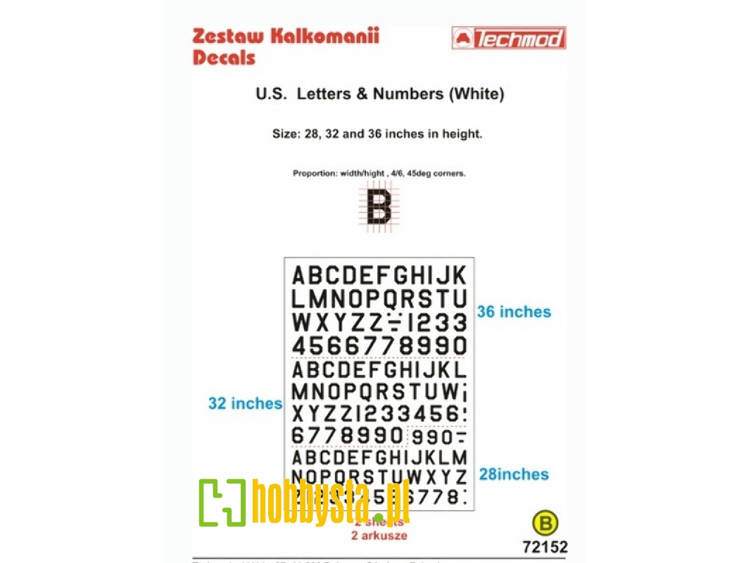 U.S. Letters & Numbers White (Size 28,32 I 36 Cali) - zdjęcie 1