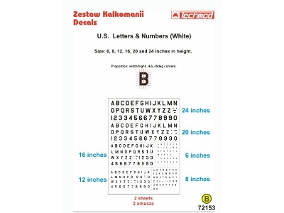 U.S. Letters & Numbers White (Size 6,8,12,16,20 I 24 Cale) - zdjęcie 1
