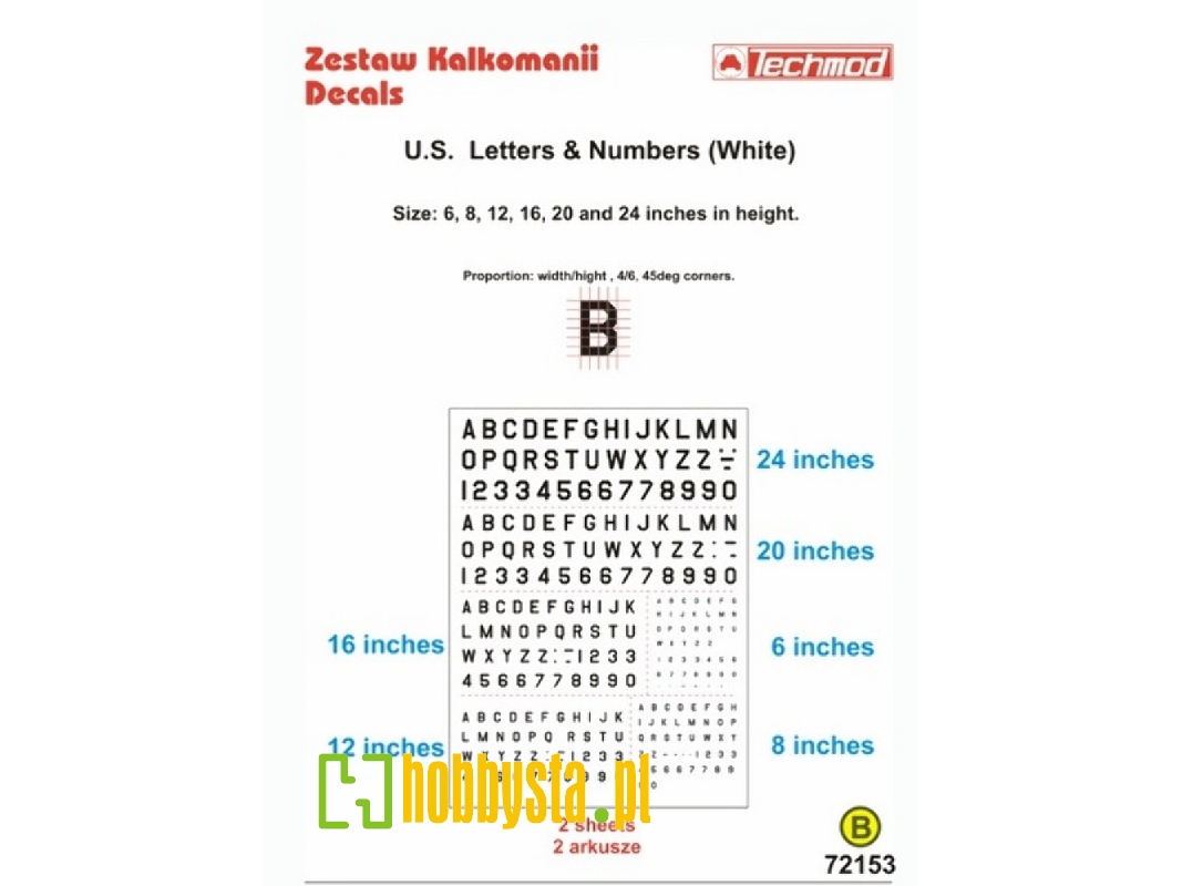 U.S. Letters & Numbers White (Size 6,8,12,16,20 I 24 Cale) - zdjęcie 1