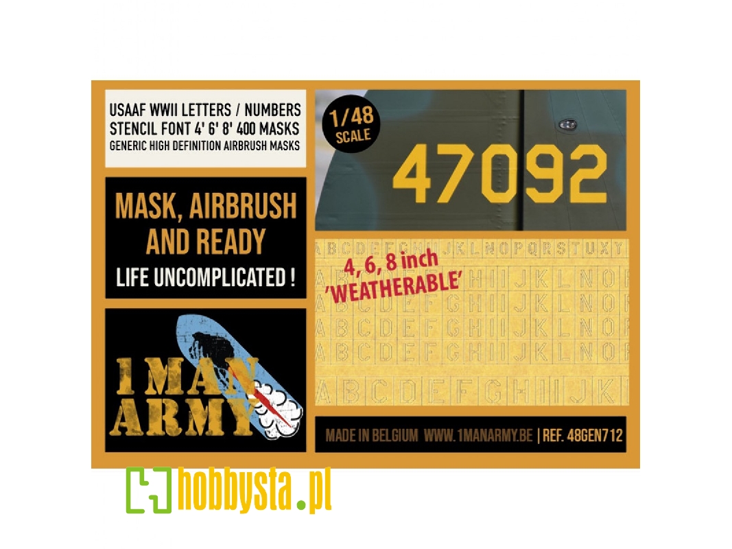 Usaaf Wwii Letters / Numbers Stencil Font 4", 6", 8" Generic Set - zdjęcie 1