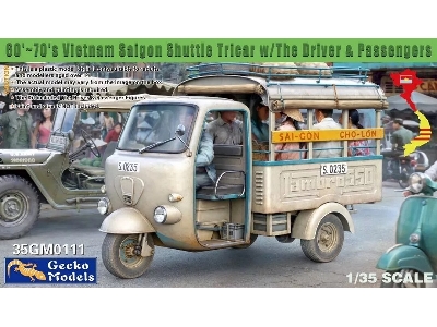 60'-70's Vietnam Saigon Shuttle Tricar With The Driver And Passengers - zdjęcie 1