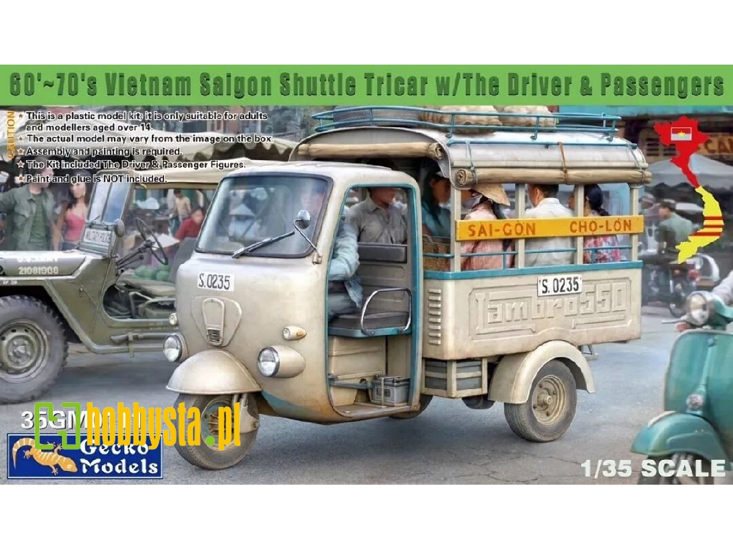 60'-70's Vietnam Saigon Shuttle Tricar With The Driver And Passengers - zdjęcie 1