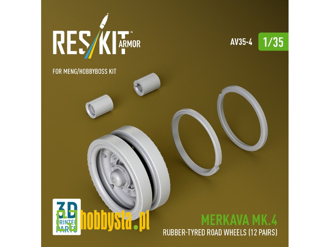 Merkava Mk.4 - 3d-printed Rubber-tyred Road Wheels (12 Pairs / For Meng And Hobbyboss Kits) - zdjęcie 1