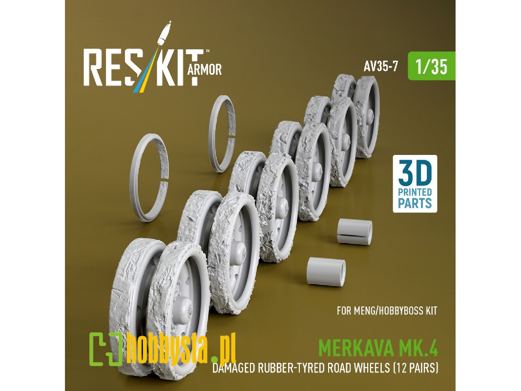 Merkava Mk.4 - Damaged 3d-printed Rubber-tyred Road Wheels (12 Pairs / For Meng And Hobbyboss Kits) - zdjęcie 1
