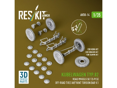 Kubelwagen Typ 82 - 3d-printed Road Wheels Set With Off-road Tires (5 Pcs / For Meng / Dragon And Tamiya Kits) - zdjęcie 1