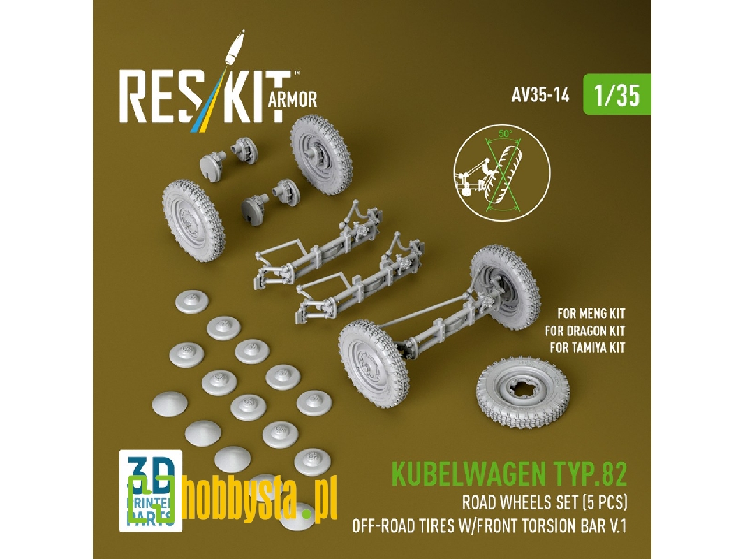 Kubelwagen Typ 82 - 3d-printed Road Wheels Set With Off-road Tires (5 Pcs / For Meng / Dragon And Tamiya Kits) - zdjęcie 1