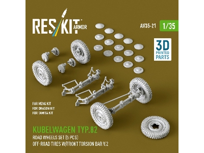 Kubelwagen Typ 82 - 3d-printed Road Wheels Set (5 Pcs) With Off-road Tires And Front Torsion Bar Volume 2 (For Meng / Dragon And