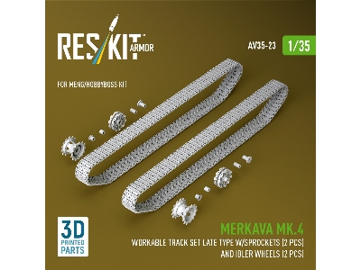 Merkava Mk.4 - Workable Track Set Late Type With Sprockets (2 Pcs) And Idler Wheels (2 Pcs) (For Meng & Hobby Boss Kits / 3d-pri