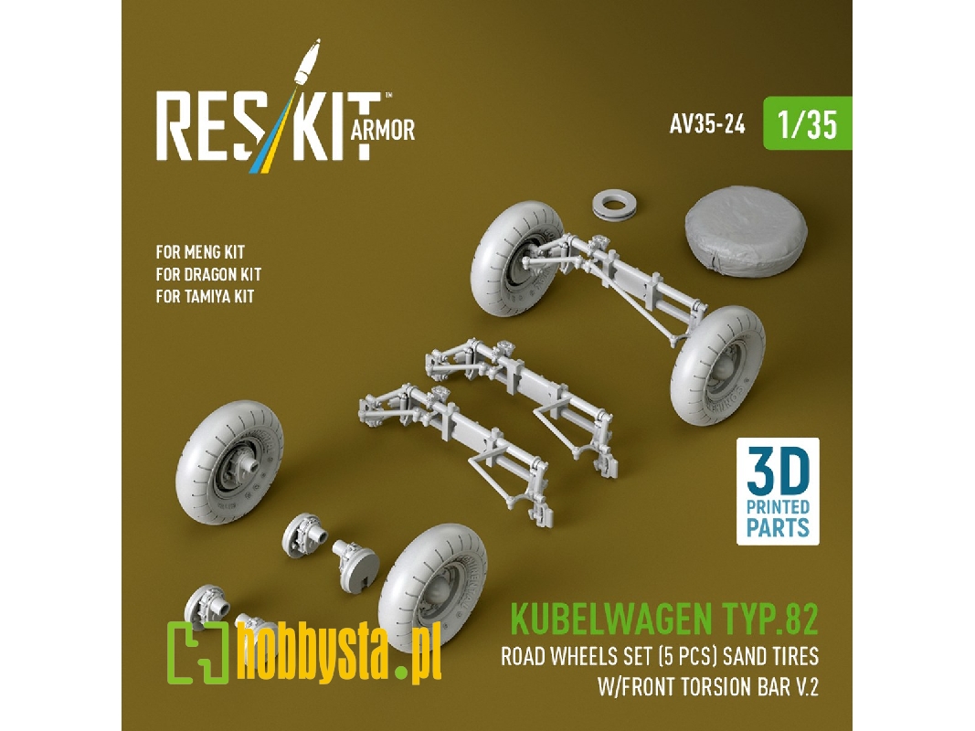 Kubelwagen Typ 82 - 3d-printed Road Wheels Set (5 Pcs) With Sand Tires And Front Torsion Bar Volume 2 (For Meng / Dragon And Tam