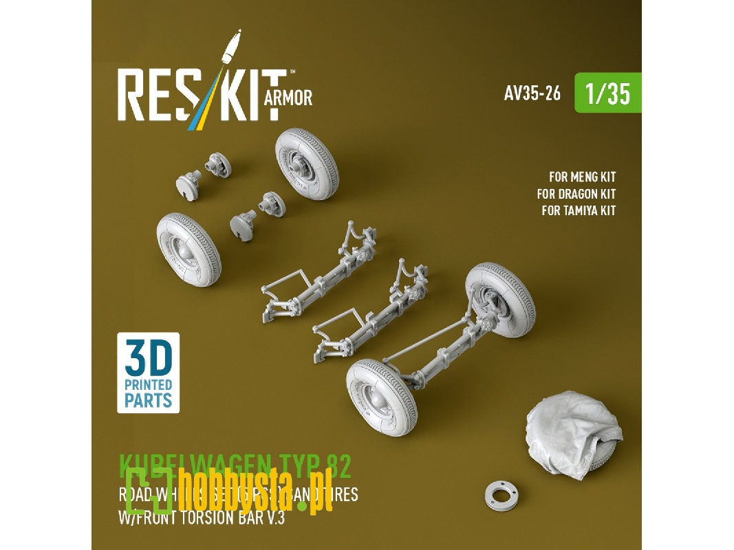 Kubelwagen Typ 82 - 3d-printed Road Wheels Set (5 Pcs) With Sand Tires And Front Torsion Bar Volume 3 (For Meng / Dragon And Tam