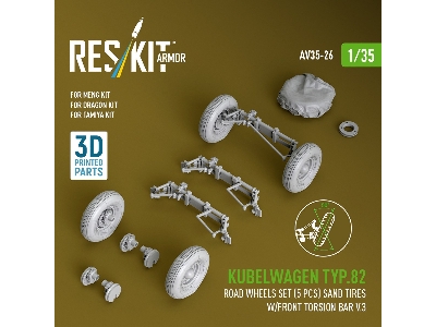 Kubelwagen Typ 82 - 3d-printed Road Wheels Set (5 Pcs) With Sand Tires And Front Torsion Bar Volume 3 (For Meng / Dragon And Tam