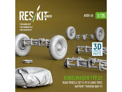 Kubelwagen Typ 82 - 3d-printed Road Wheels Set (5 Pcs) With Sand Tires And Front Torsion Bar Volume 3 (For Meng / Dragon And Tam