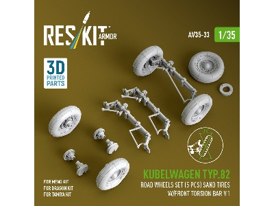 Kubelwagen Typ 82 - 3d-printed Road Wheels Set (5 Pcs) With Sand Tires And Front Torsion Bar Volume 1 (For Meng / Dragon And Tam