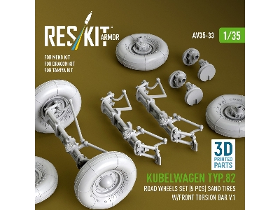 Kubelwagen Typ 82 - 3d-printed Road Wheels Set (5 Pcs) With Sand Tires And Front Torsion Bar Volume 1 (For Meng / Dragon And Tam