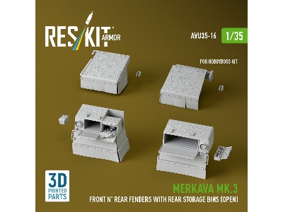 Merkava Mk.3 - Front And Rear Fenders With Rear Stowage Bins Open (For Hobby Boss Kits / 3d-printed) - zdjęcie 1