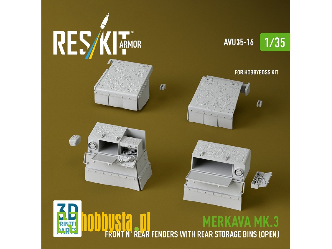 Merkava Mk.3 - Front And Rear Fenders With Rear Stowage Bins Open (For Hobby Boss Kits / 3d-printed) - zdjęcie 1