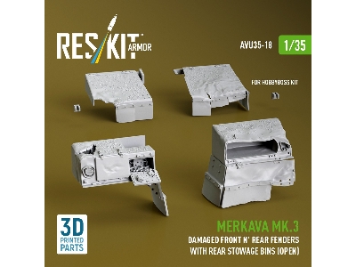 Merkava Mk.3 - Damaged Front And Rear Fenders With Rear Stowage Bins Open (For Hobby Boss Kits / 3d-printed) - zdjęcie 1