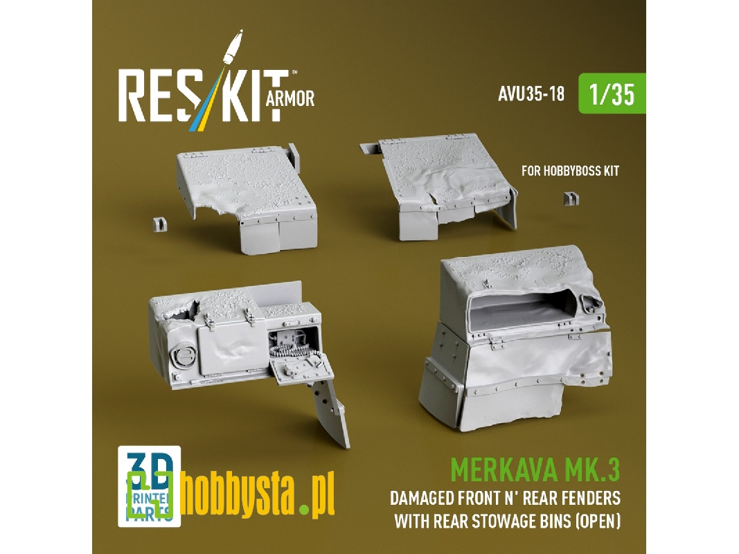 Merkava Mk.3 - Damaged Front And Rear Fenders With Rear Stowage Bins Open (For Hobby Boss Kits / 3d-printed) - zdjęcie 1
