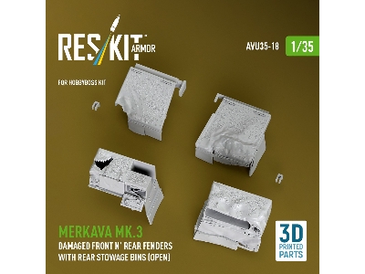Merkava Mk.3 - Damaged Front And Rear Fenders With Rear Stowage Bins Open (For Hobby Boss Kits / 3d-printed) - zdjęcie 2