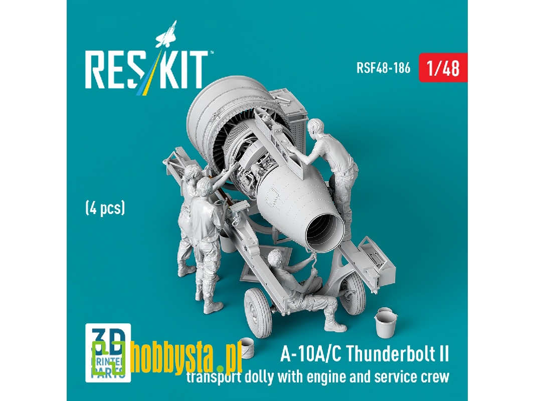 Fairchild A-10 A/C Thunderbolt Ii - Transport Dolly With Engine And Service Crew / 4 Figures (3d-printed) - zdjęcie 1
