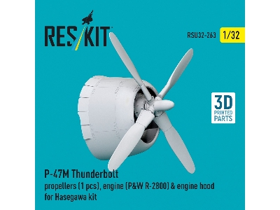 Republic P-47 M Thunderbolt - Propeller (1 Piece), Engine (P&w R-2800) & Engine Hood (For Hasegawa Kits / 3d-printed) - zdjęcie