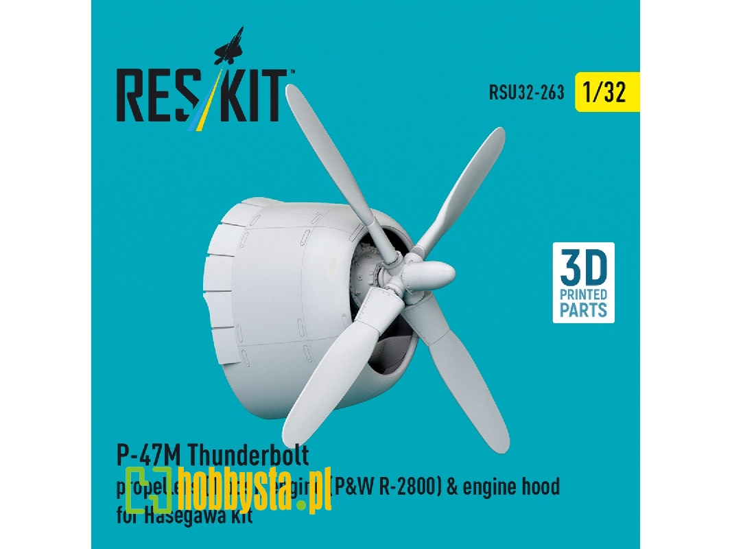 Republic P-47 M Thunderbolt - Propeller (1 Piece), Engine (P&w R-2800) & Engine Hood (For Hasegawa Kits / 3d-printed) - zdjęcie