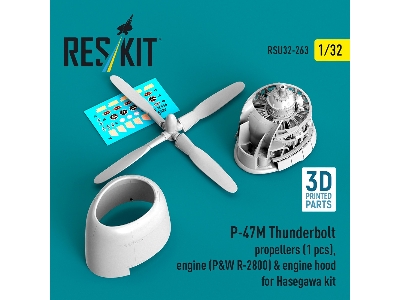 Republic P-47 M Thunderbolt - Propeller (1 Piece), Engine (P&w R-2800) & Engine Hood (For Hasegawa Kits / 3d-printed) - zdjęcie