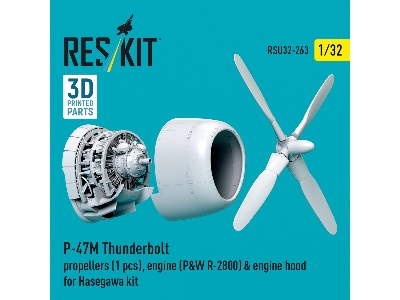 Republic P-47 M Thunderbolt - Propeller (1 Piece), Engine (P&w R-2800) & Engine Hood (For Hasegawa Kits / 3d-printed) - zdjęcie