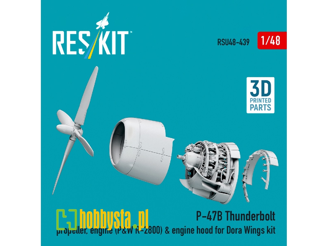 Republic P-47 B Thunderbolt - Propeller, Engine (P&w R-2800) & Engine Hood (For Dora Wings Kits / 3d-printed) - zdjęcie 1