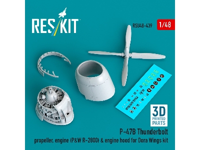 Republic P-47 B Thunderbolt - Propeller, Engine (P&w R-2800) & Engine Hood (For Dora Wings Kits / 3d-printed) - zdjęcie 2