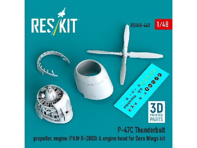 Republic P-47 C Thunderbolt - Propeller, Engine (P&w R-2800) & Engine Hood (For Dora Wings Kits / 3d-printed) - zdjęcie 1