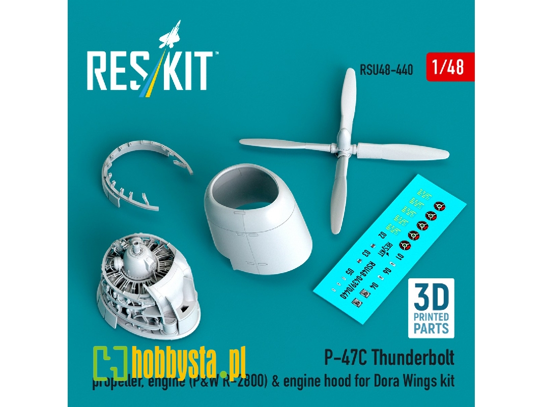Republic P-47 C Thunderbolt - Propeller, Engine (P&w R-2800) & Engine Hood (For Dora Wings Kits / 3d-printed) - zdjęcie 1