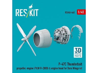 Republic P-47 C Thunderbolt - Propeller, Engine (P&w R-2800) & Engine Hood (For Dora Wings Kits / 3d-printed) - zdjęcie 2